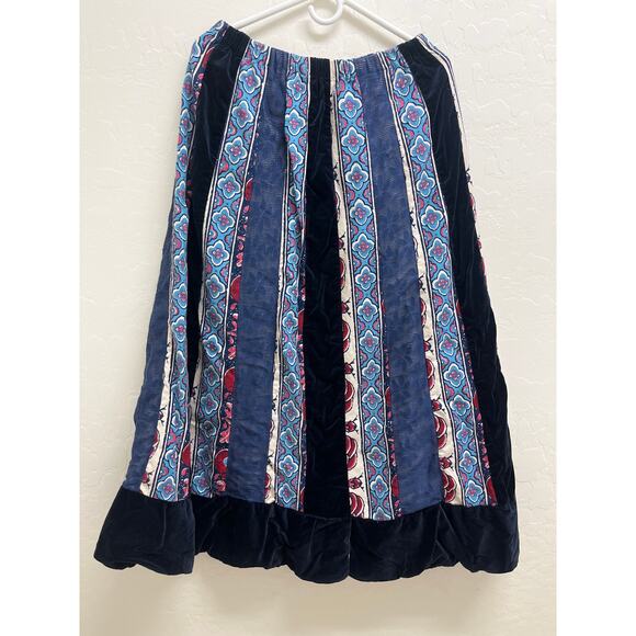 Vintage Chessa Davis Patchwork Lace Velvet Boho Hippie Lined Skirt M - Picture 2 of 3